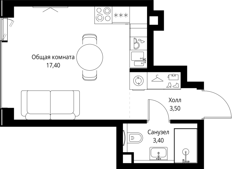 Студия 24,3 м²