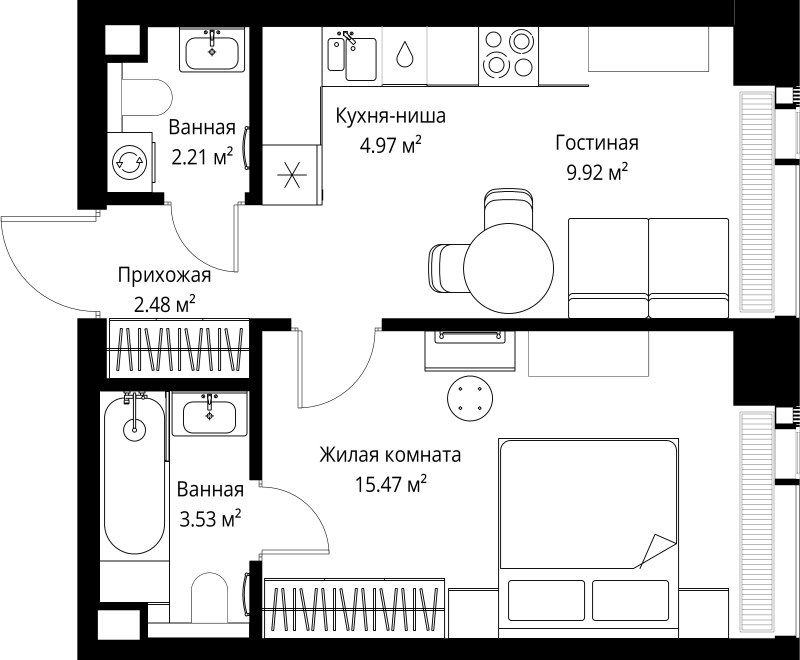 2 ккв (Евро) 38,6 м²
