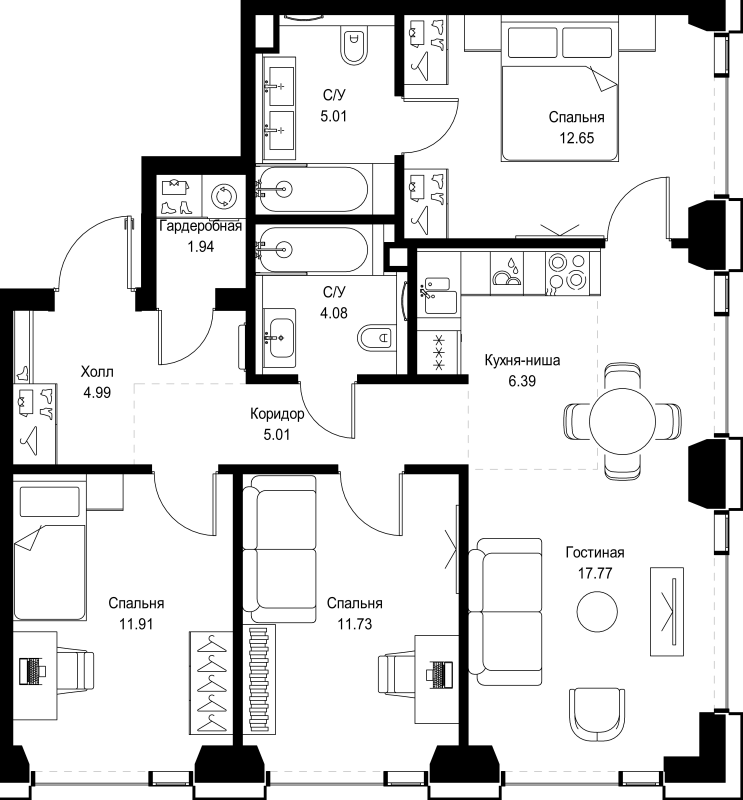 4 ккв (Евро) 81,5 м²