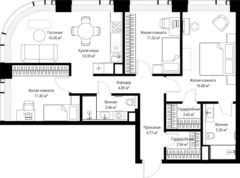 4 ккв (Евро) 84,7 м²