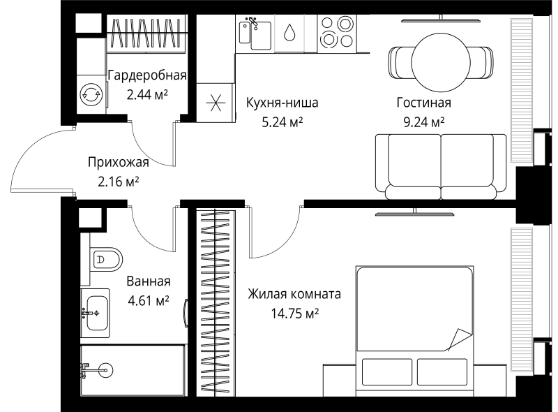 1 ккв 38,4 м²