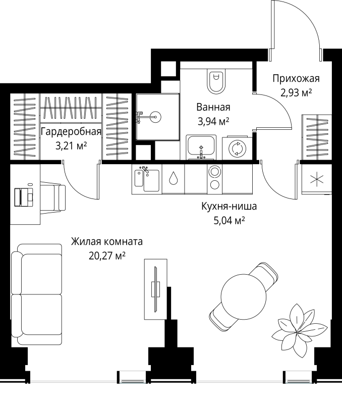 Студия 35,4 м²