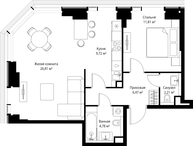 2 ккв (Евро) 61,8 м²
