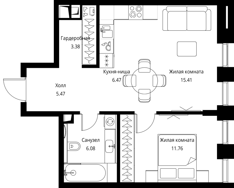 2 ккв (Евро) 48,6 м²