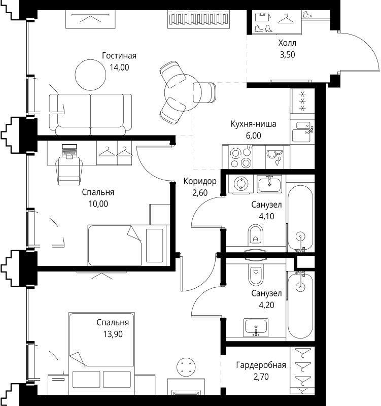3 ккв (Евро) 61,3 м²