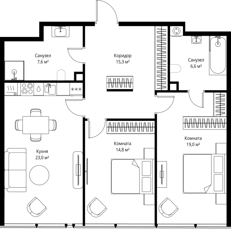 3 ккв (Евро) 86,3 м²