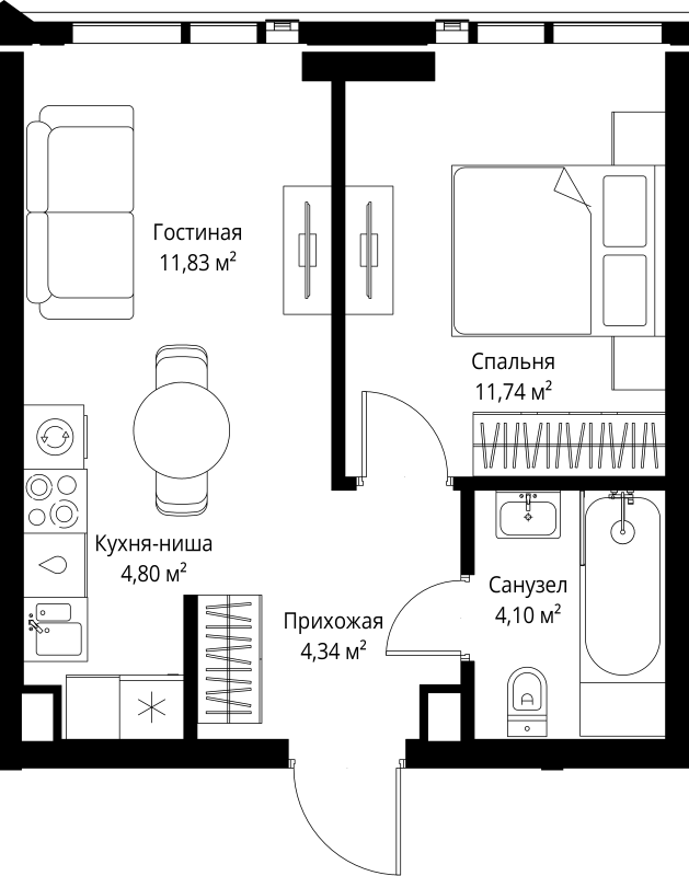 2 ккв (Евро) 36,8 м²