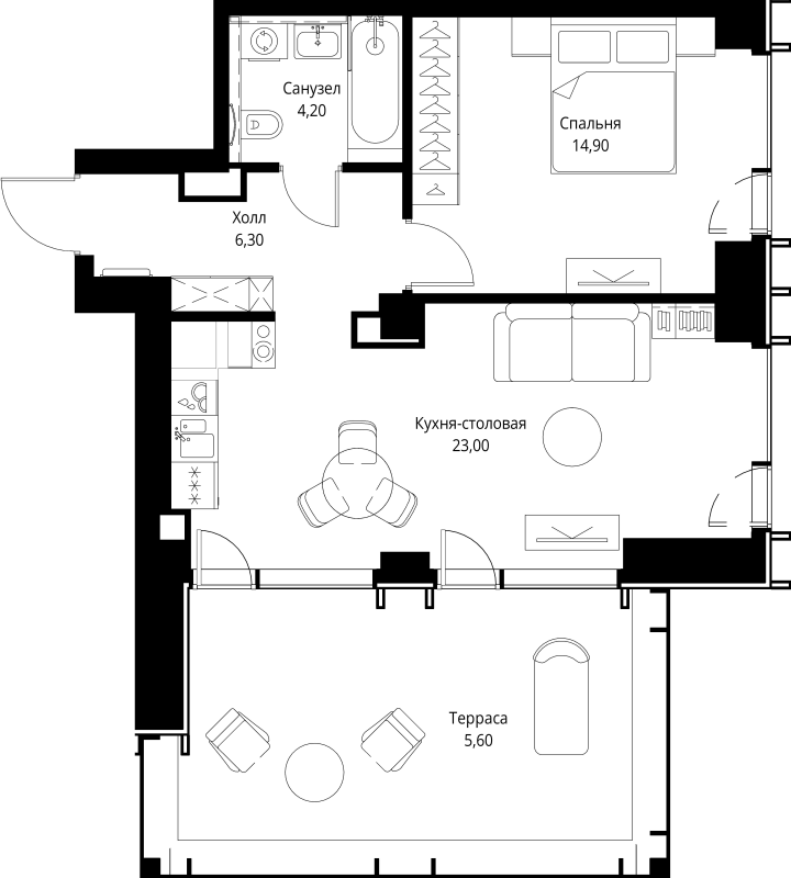 2 ккв (Евро) 54 м²