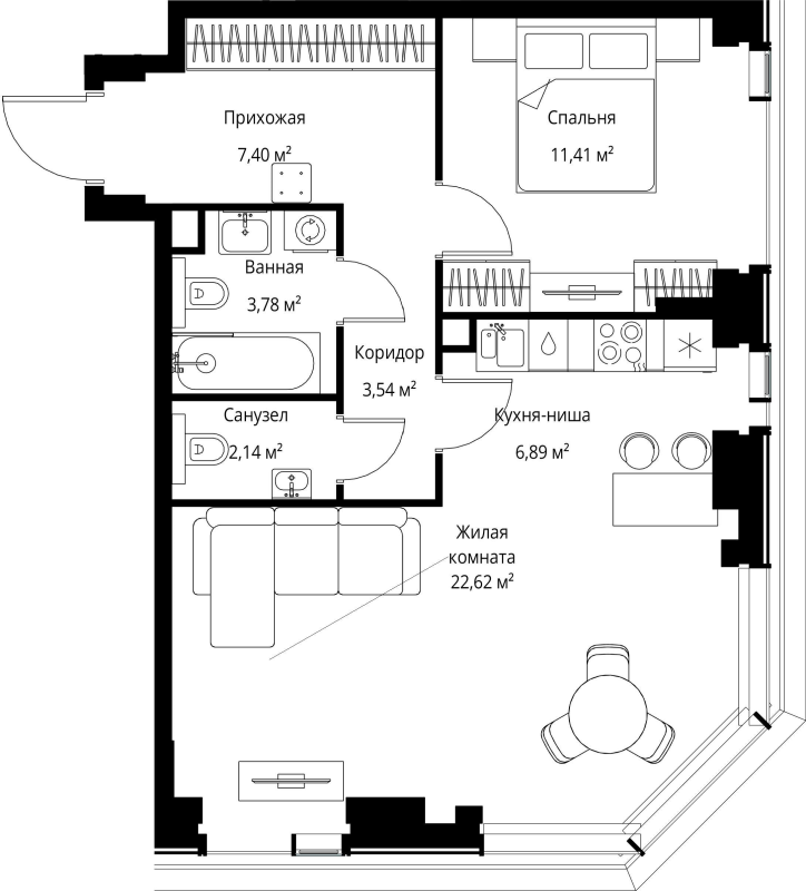 2 ккв (Евро) 57,8 м²