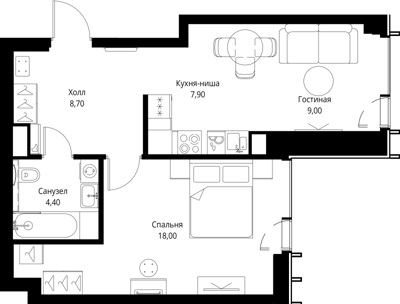 2 ккв (Евро) 48 м²