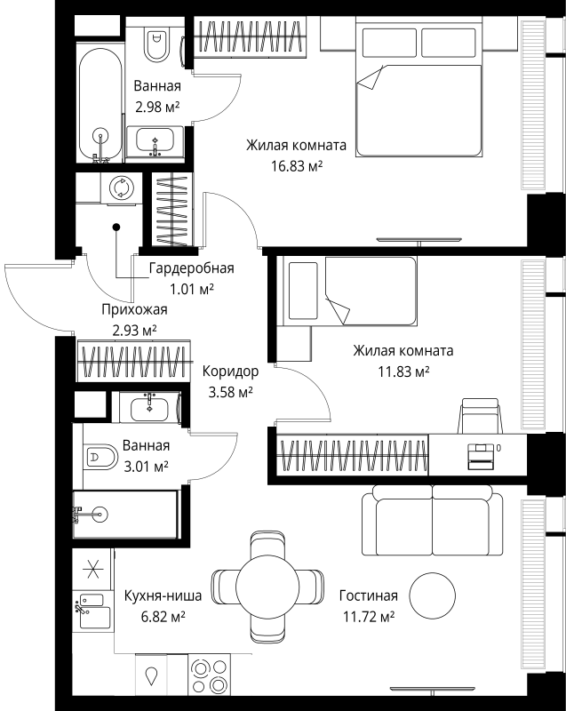 3 ккв (Евро) 60,7 м²