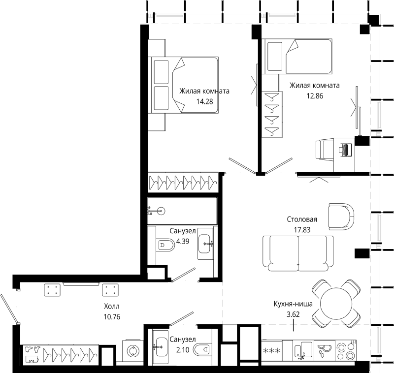 3 ккв (Евро) 65,9 м²