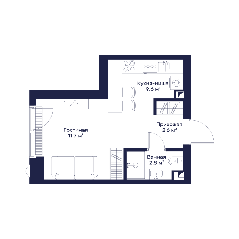Студия 26,8 м²