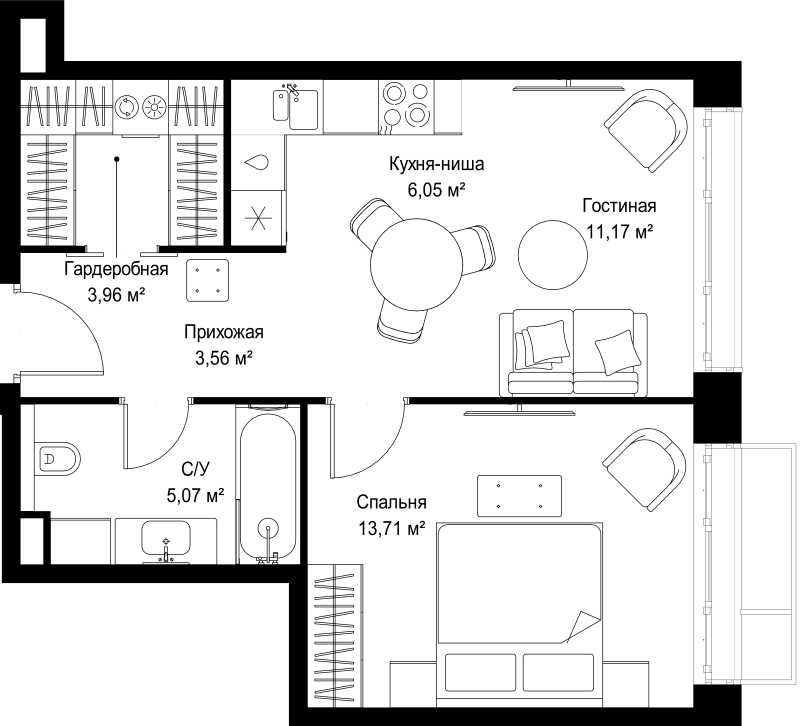 2 ккв (Евро) 43,5 м²