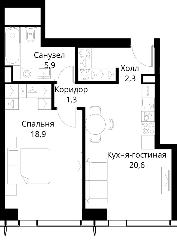 2 ккв (Евро) 51,5 м²