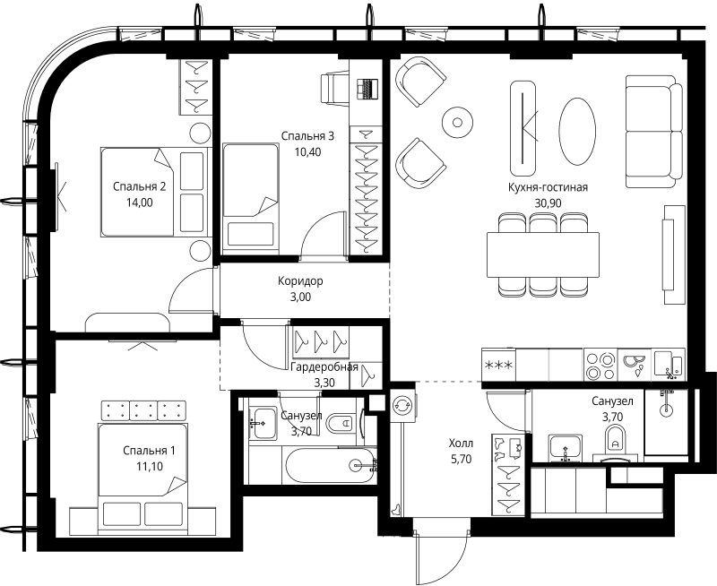 4 ккв (Евро) 85,8 м²
