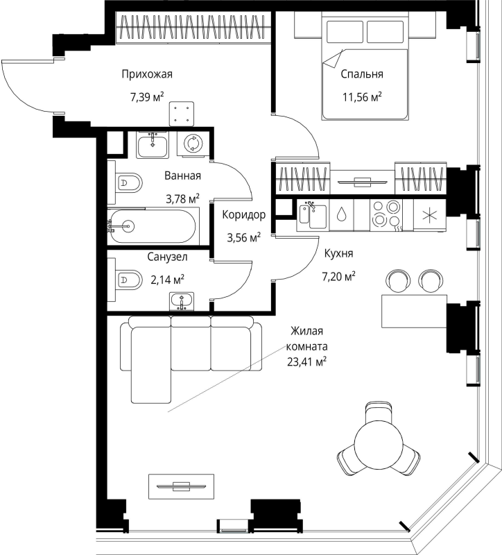2 ккв (Евро) 59 м²