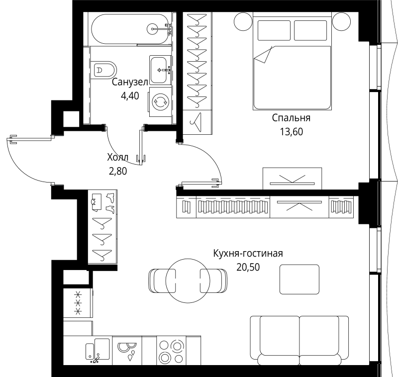 2 ккв (Евро) 41,3 м²