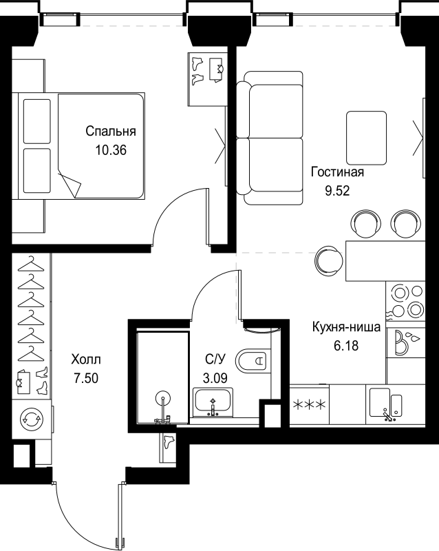 2 ккв (Евро) 36,7 м²