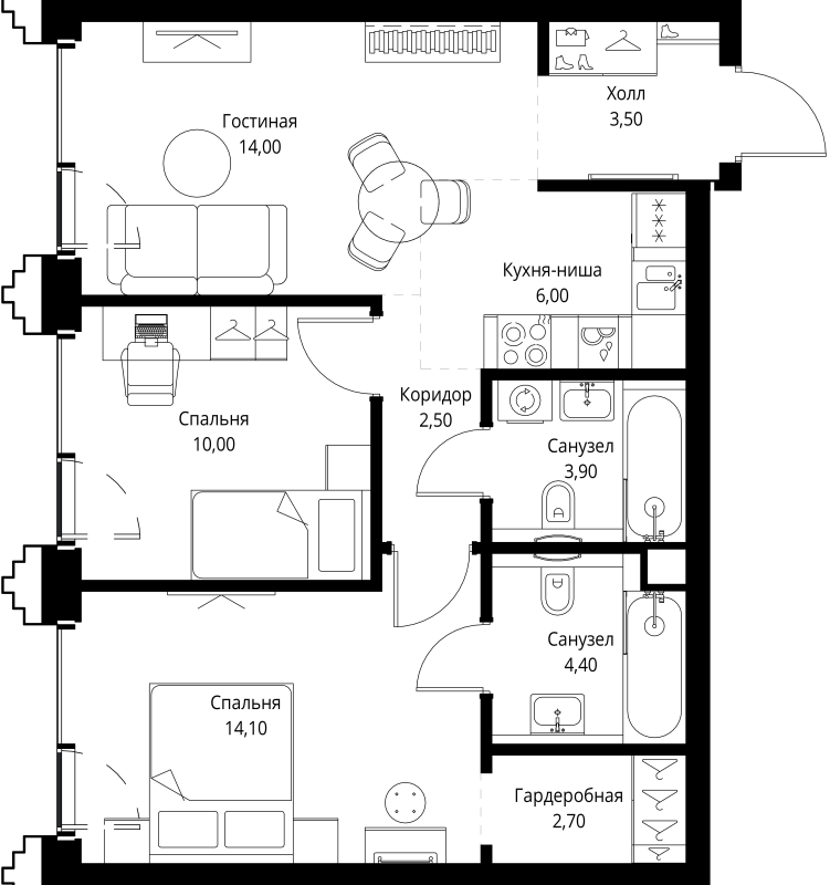3 ккв (Евро) 61,5 м²