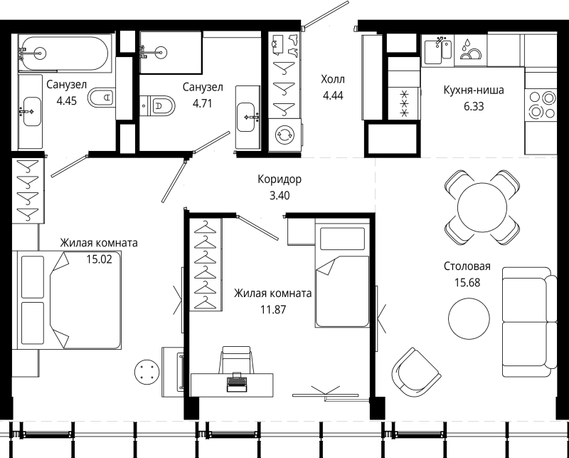 3 ккв (Евро) 66,9 м²