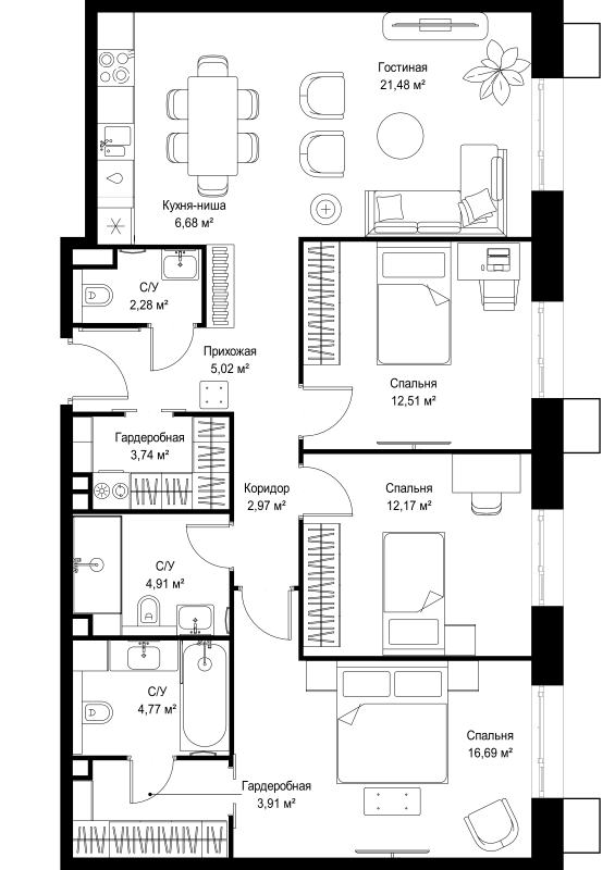4 ккв (Евро) 97,1 м²