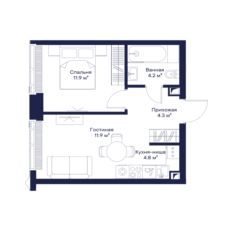2 ккв (Евро) 37 м²