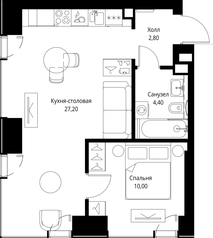 2 ккв (Евро) 44,4 м²