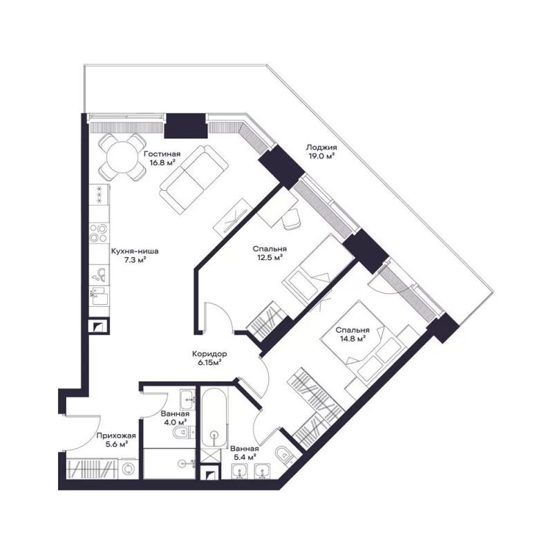 3 ккв (Евро) 81,8 м²