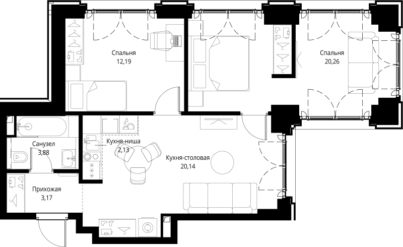 3 ккв (Евро) 61,8 м²