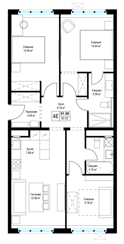 4 ккв (Евро) 80,8 м²