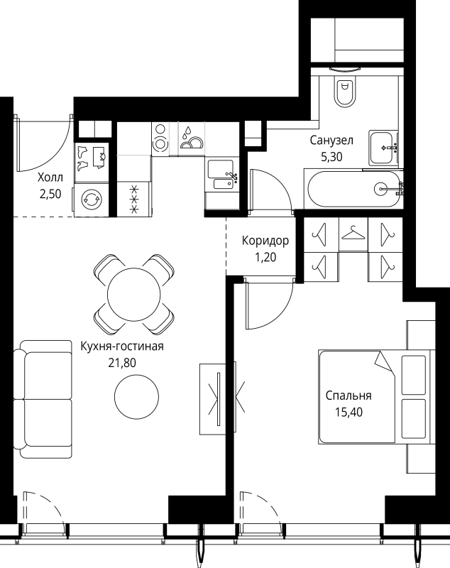2 ккв (Евро) 46,2 м²