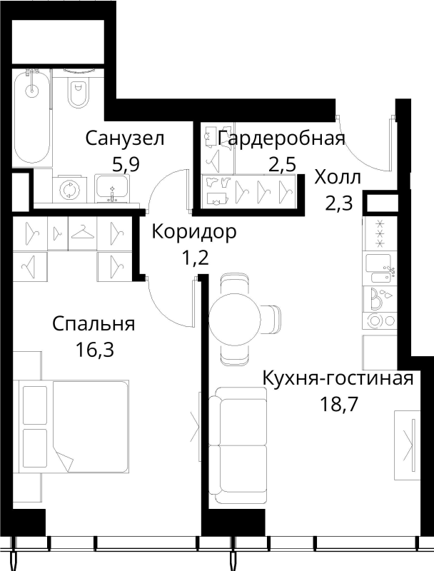 2 ккв (Евро) 46,9 м²