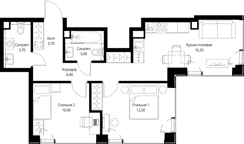 3 ккв (Евро) 56,3 м²