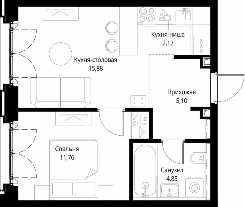 2 ккв (Евро) 39,8 м²