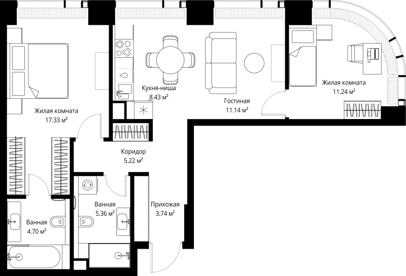 3 ккв (Евро) 67,2 м²
