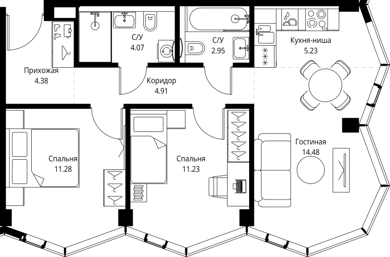 3 ккв (Евро) 58,5 м²