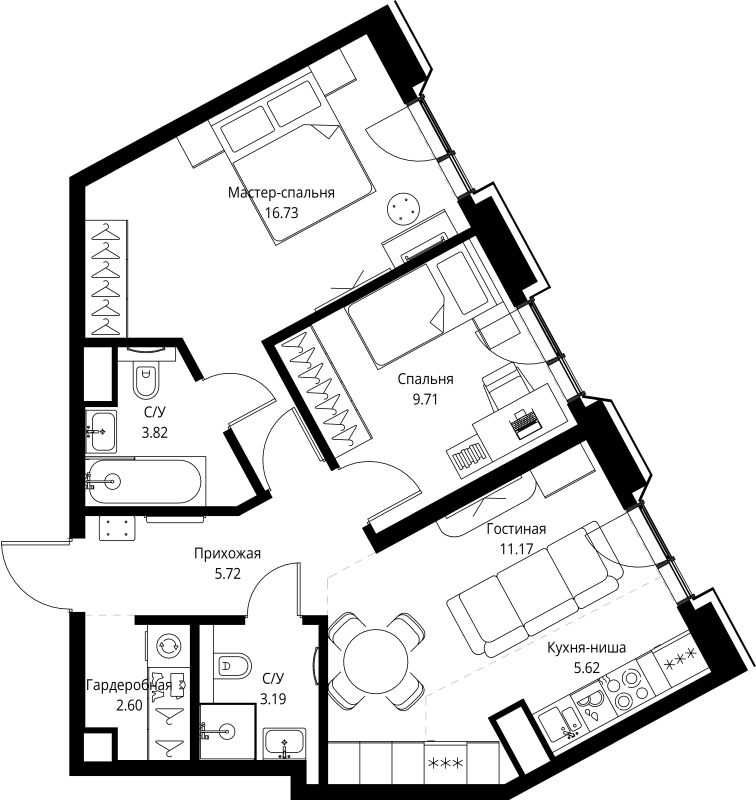 3 ккв (Евро) 58,6 м²