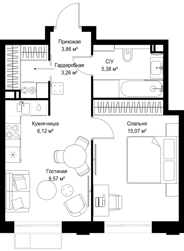 2 ккв (Евро) 43,3 м²