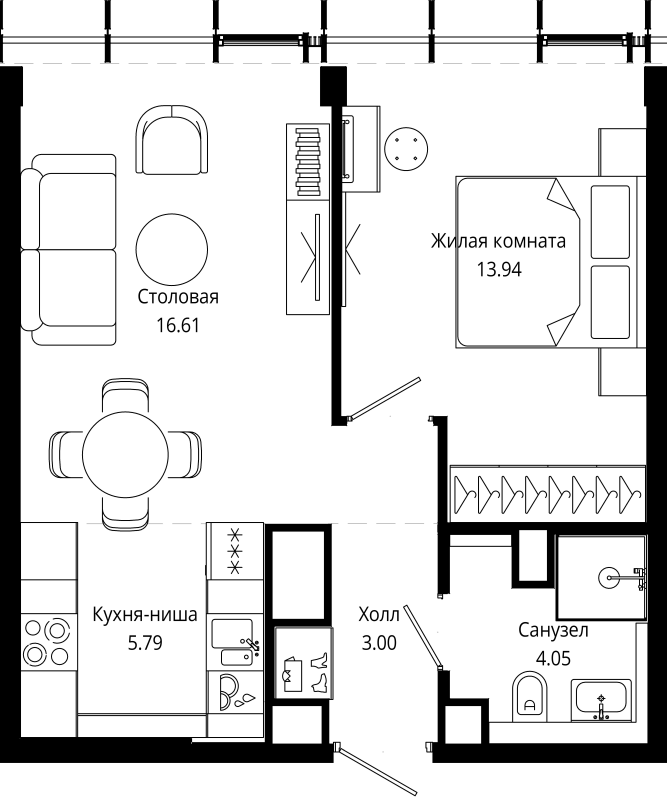2 ккв (Евро) 43,8 м²
