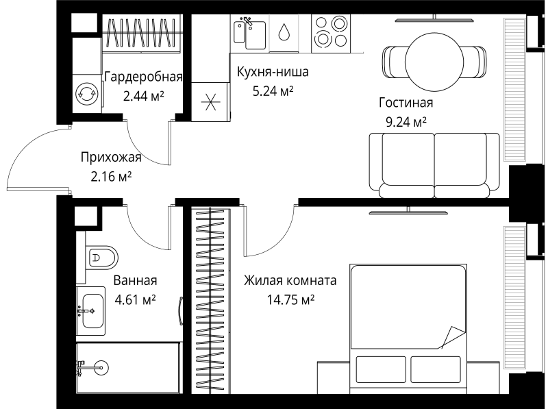 1 ккв 38,4 м²
