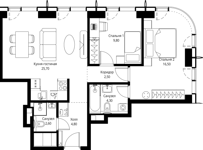 3 ккв (Евро) 66,2 м²
