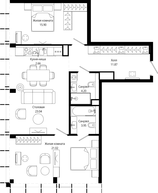 3 ккв (Евро) 82,6 м²