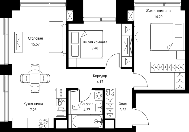 3 ккв (Евро) 58,5 м²