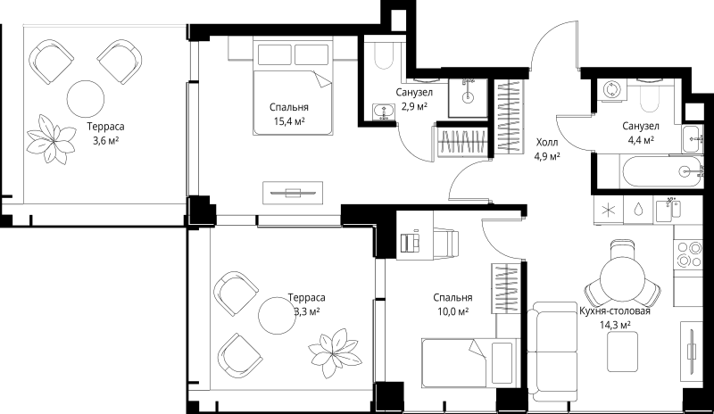 2 ккв 58,8 м²