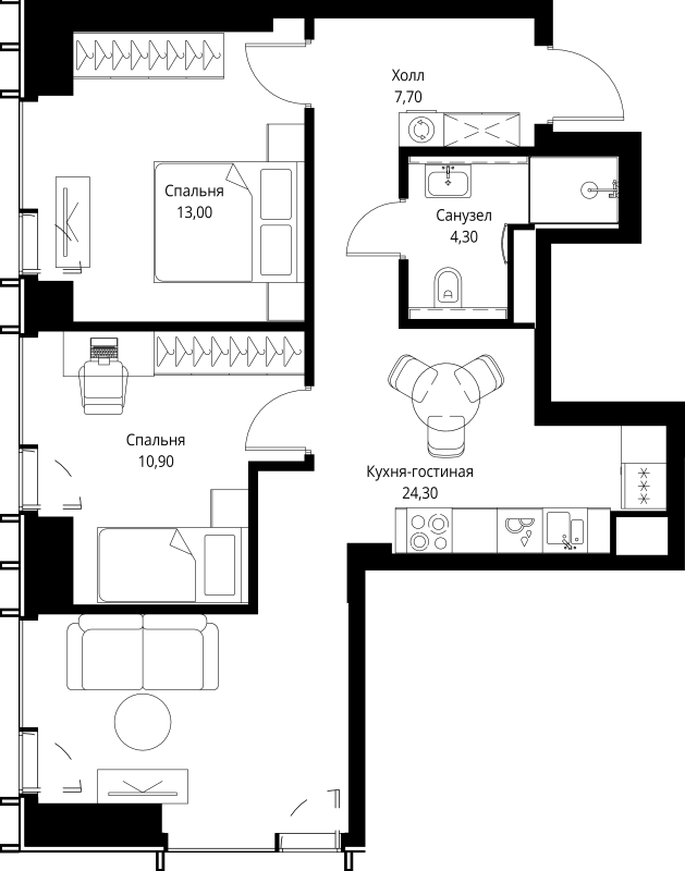 3 ккв (Евро) 61,9 м²