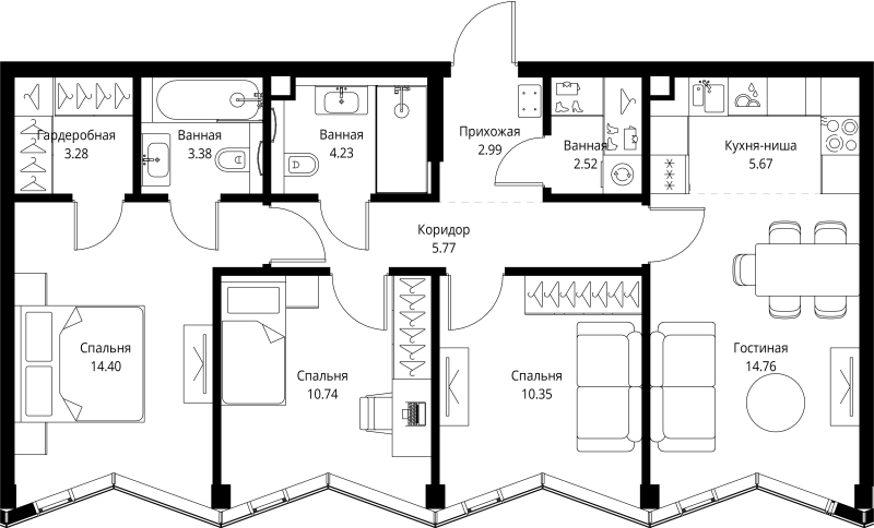 4 ккв (Евро) 78,1 м²