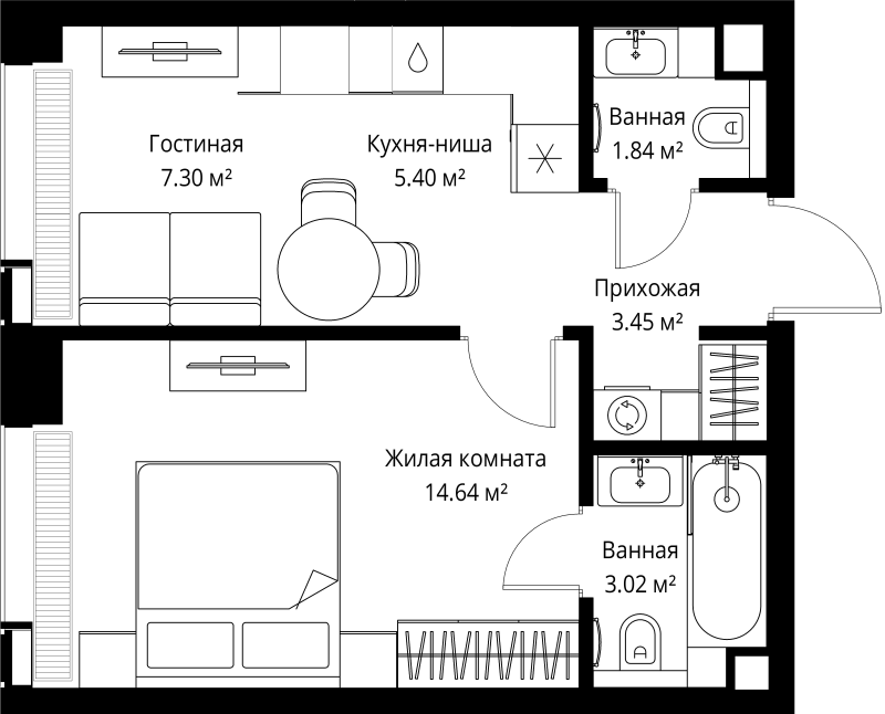 1 ккв 35,7 м²