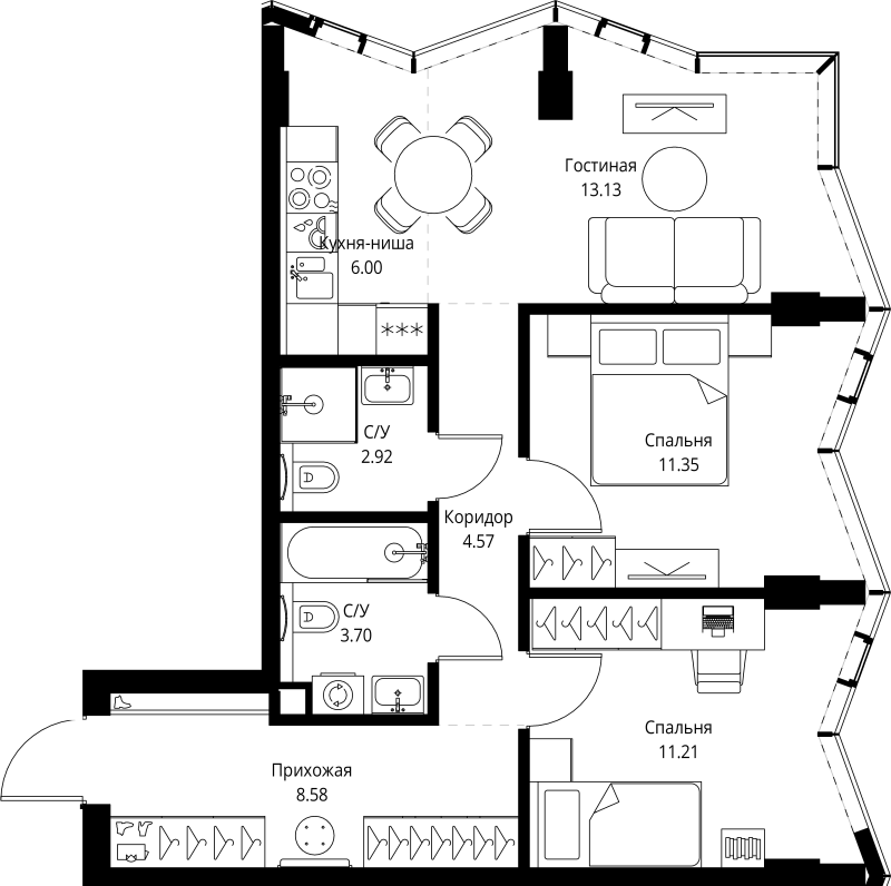 3 ккв (Евро) 61,5 м²