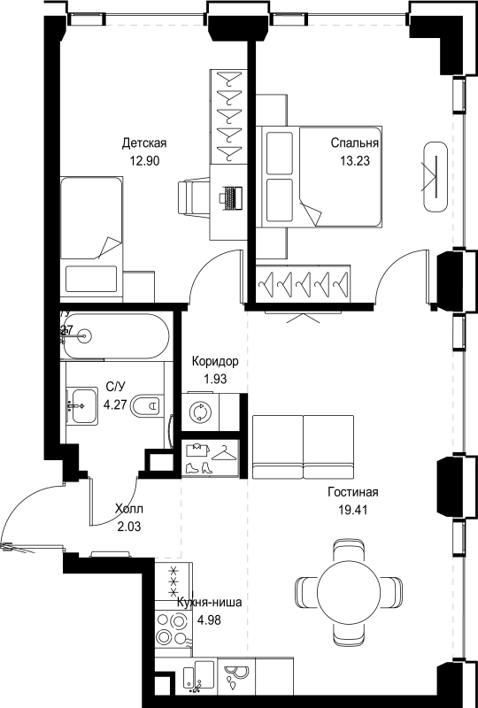 3 ккв (Евро) 58,8 м²